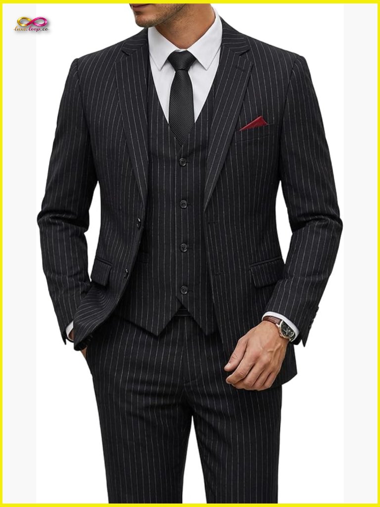 Slim Fit 3-Piece Suit Set With Tie Blazer Vest Pants Business Formal